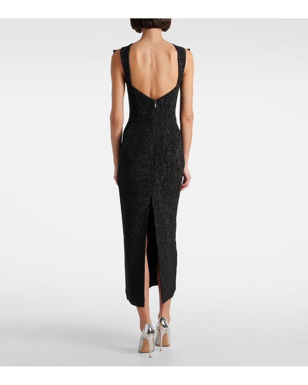 Maticevski Black Singular Open-Back Lame Cocktail Dress