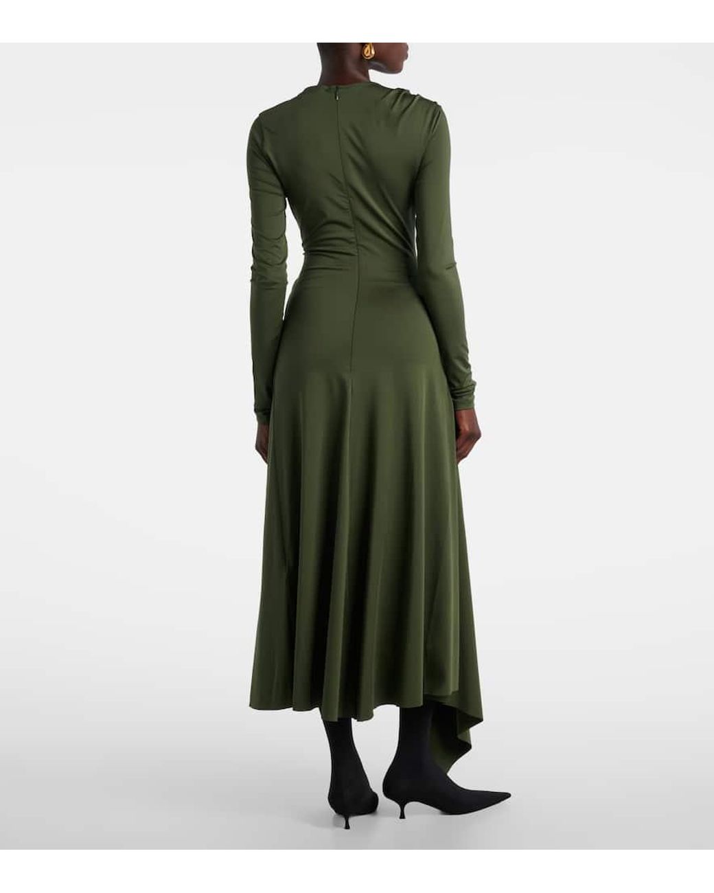 Victoria Beckham Green Asymmetric Midi Dress