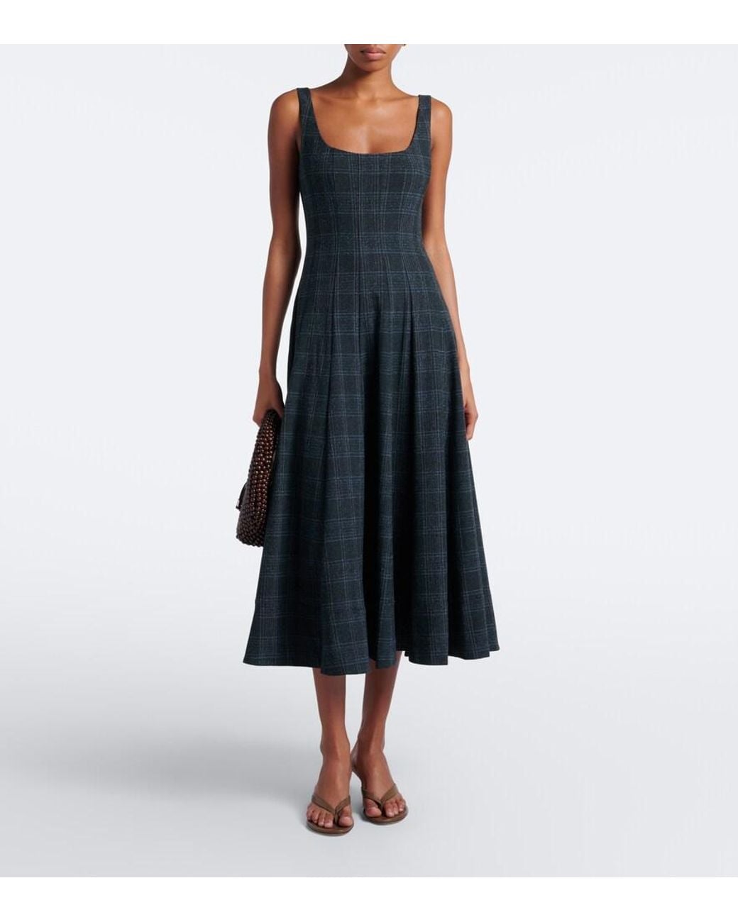 Staud Black Wells Checked Midi Dress