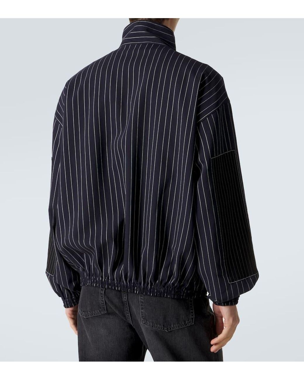 Acne Blue Zip-Up Jacket With Pinstripe Pattern for men