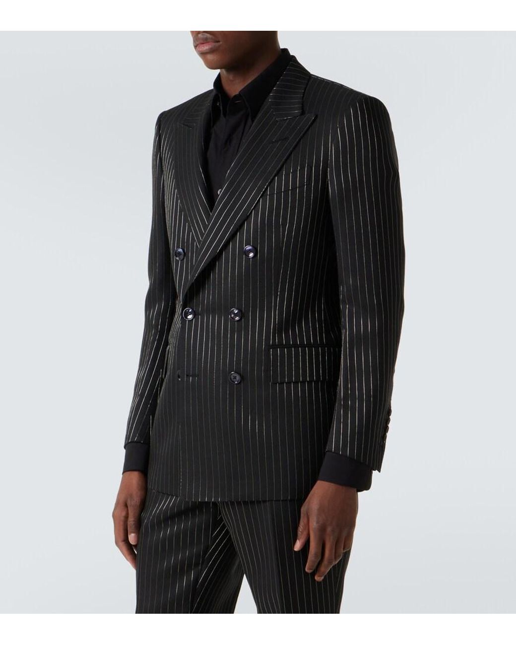 Tom Ford Black Striped Wool And Silk Lame Blazer for men