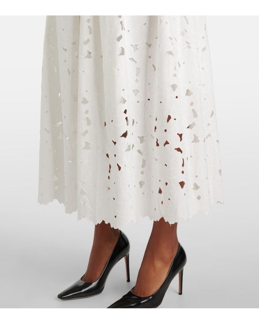 Erdem White Gathered Cotton-Blend Midi Skirt