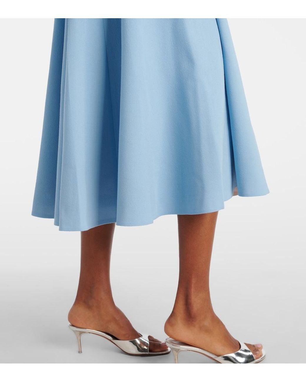 Emilia Wickstead Blue Collins Pleated Wool Crepe Midi Dress