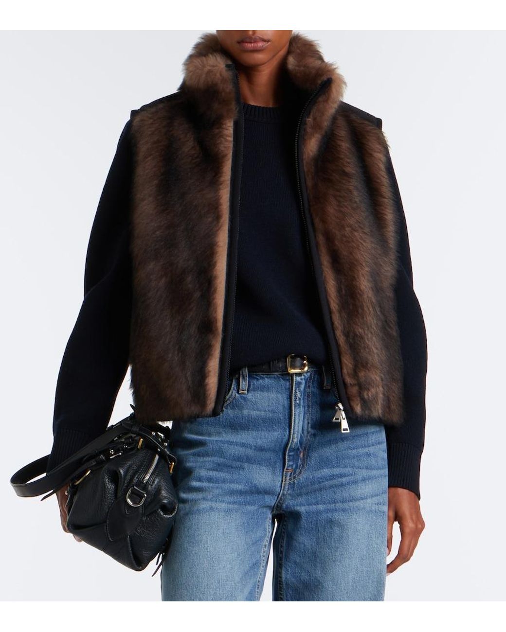 Moncler Brown Tadorne Shearling-Trimmed Down Vest