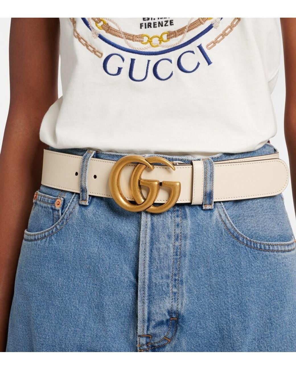 Gucci Natural Gg Marmont Wide Belt, Size 105