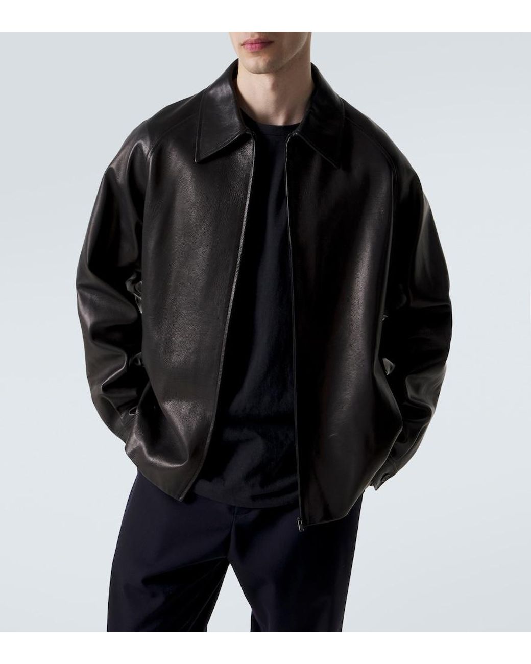 The Row Black Mount Leather Jacket for men