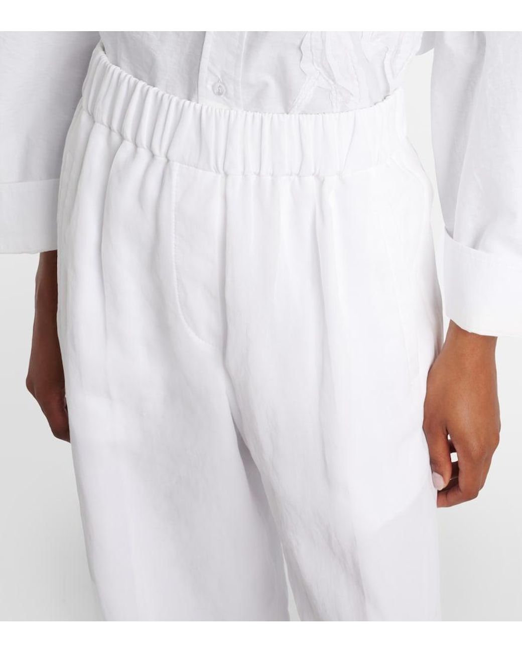 Brunello Cucinelli White Cotton Wide-Leg Pants