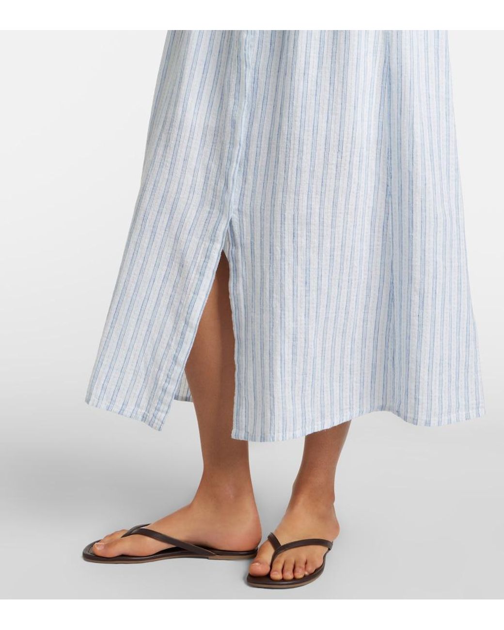 Velvet White Saron Striped Cotton And Linen Shirt Dress