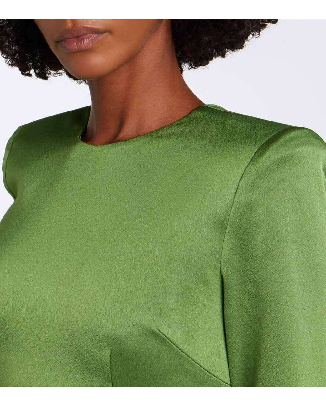 Alex Perry Green Draped Crepe Satin Midi Dress