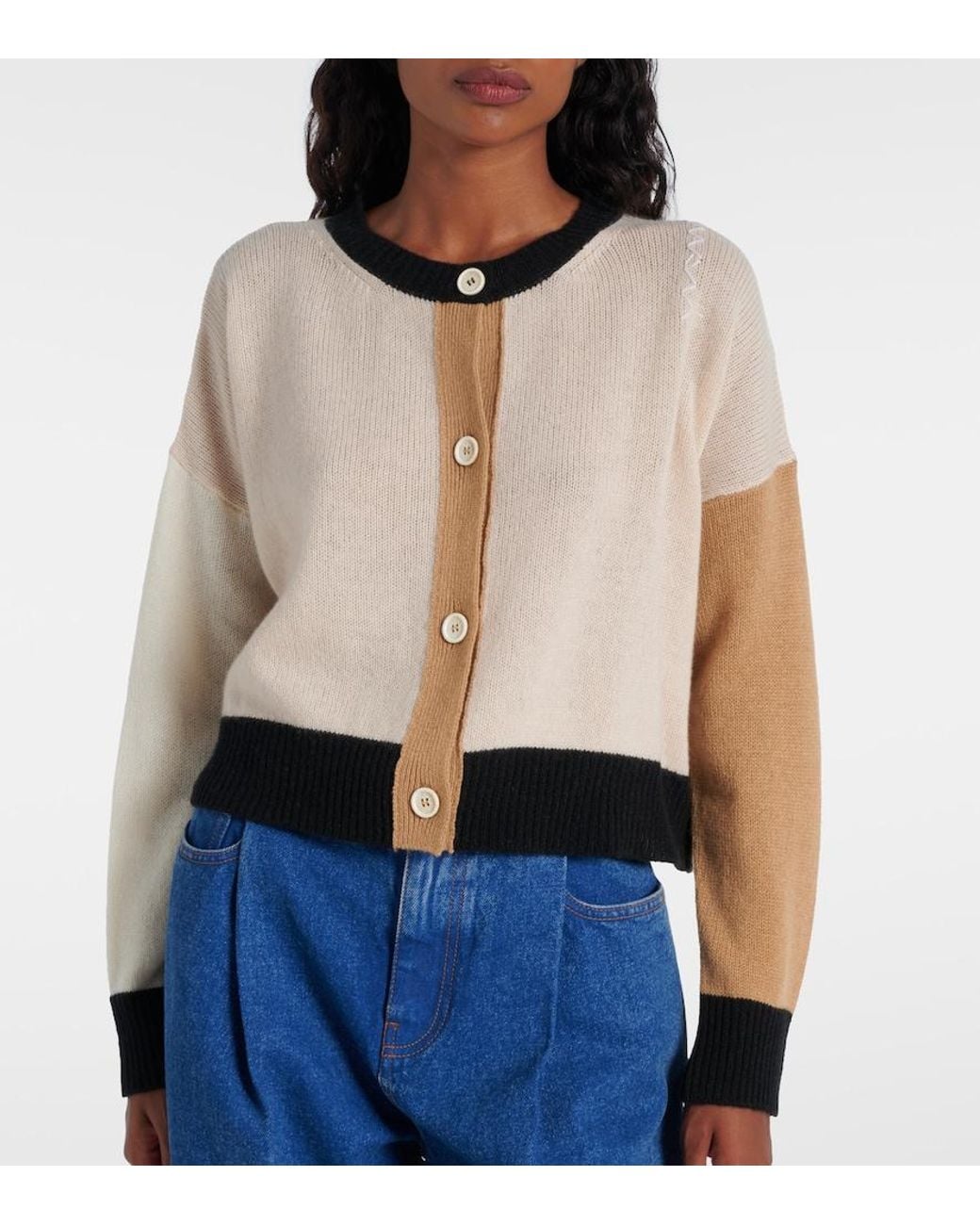 Marni White Colorblocked Cashmere Cardigan