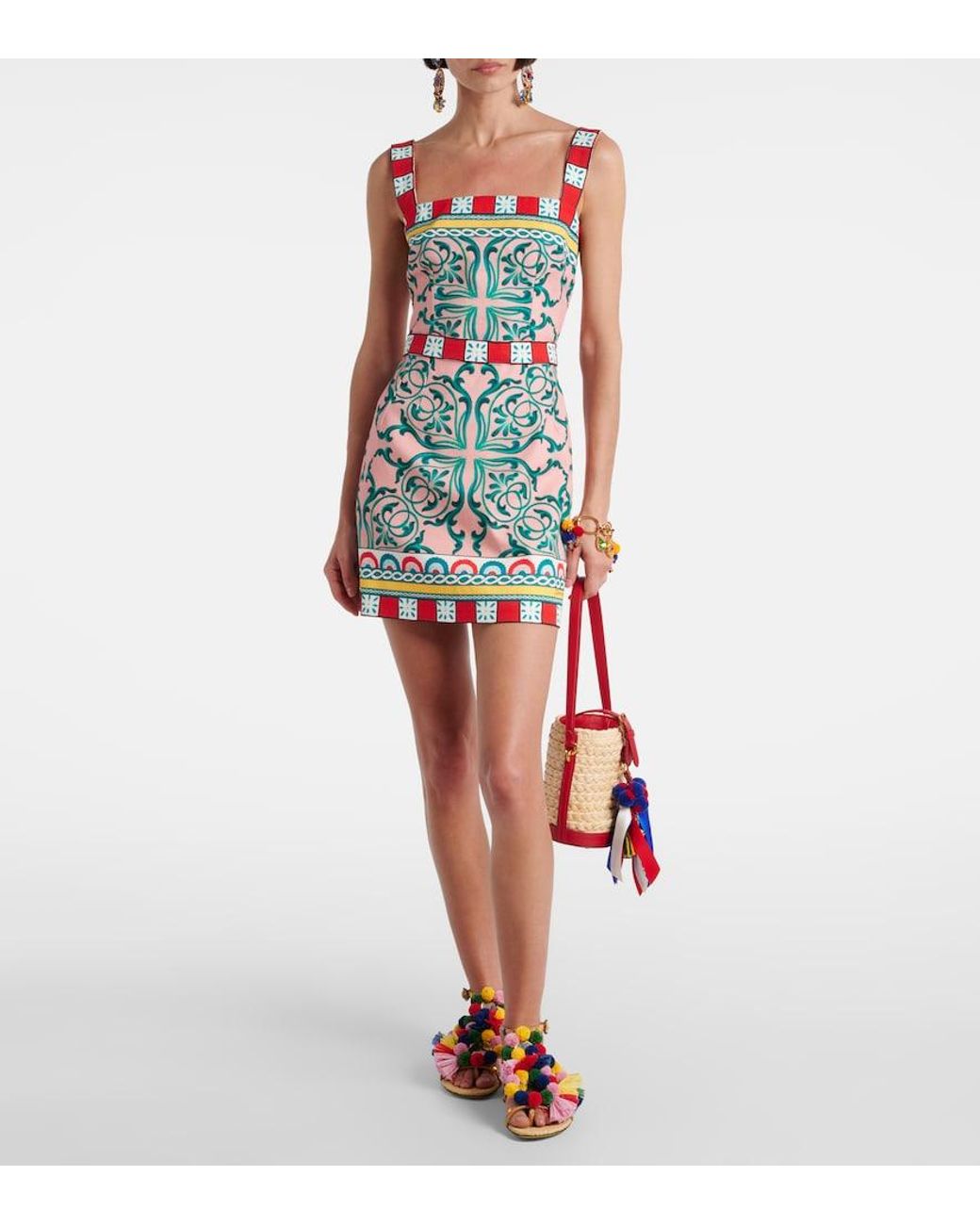 Dolce & Gabbana Blue Taormina Printed Cotton-Blend Minidress