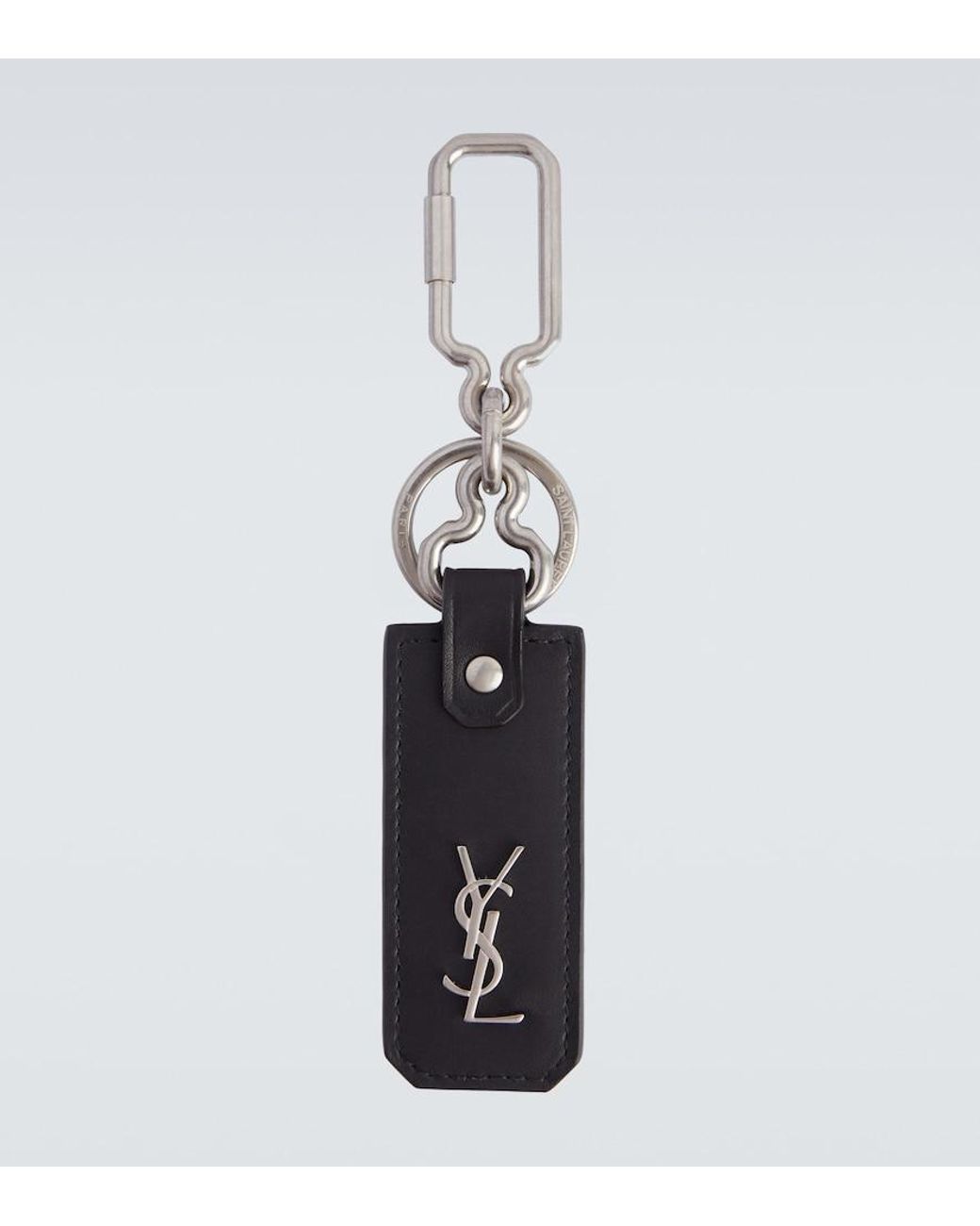 Saint Laurent White Cassandre Leather Keychain for men