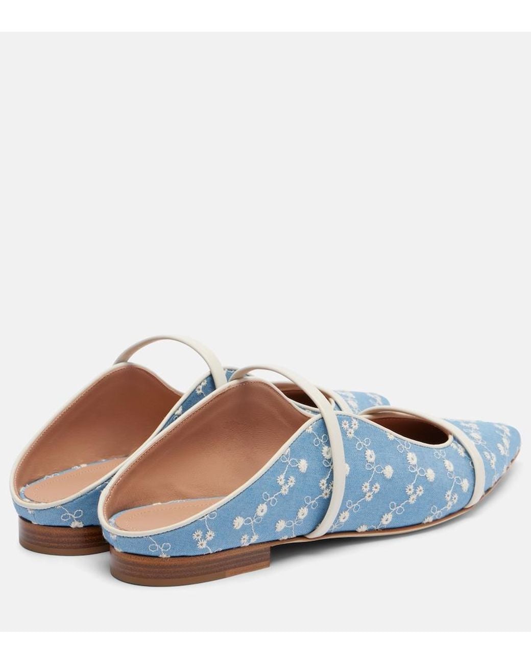 Malone Souliers Blue Maureen Leather-Trimmed Denim Mules