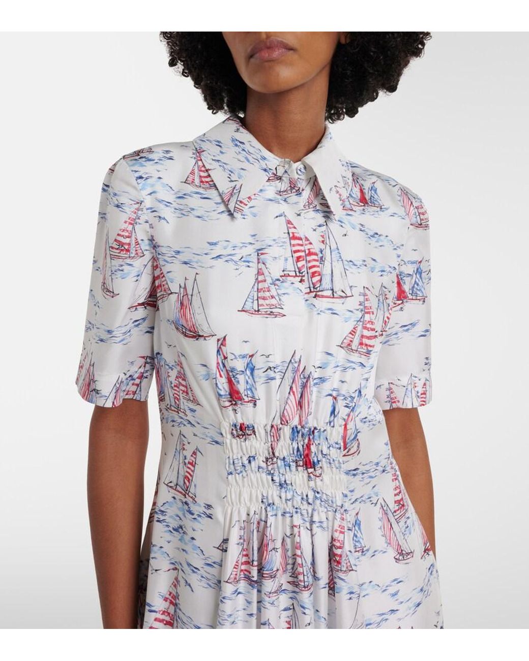 Emilia Wickstead White Khloe Printed Wool Midi Dress