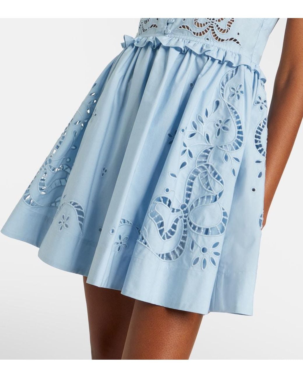 Self-Portrait Blue Broderie Anglaise Cotton-Blend Minidress