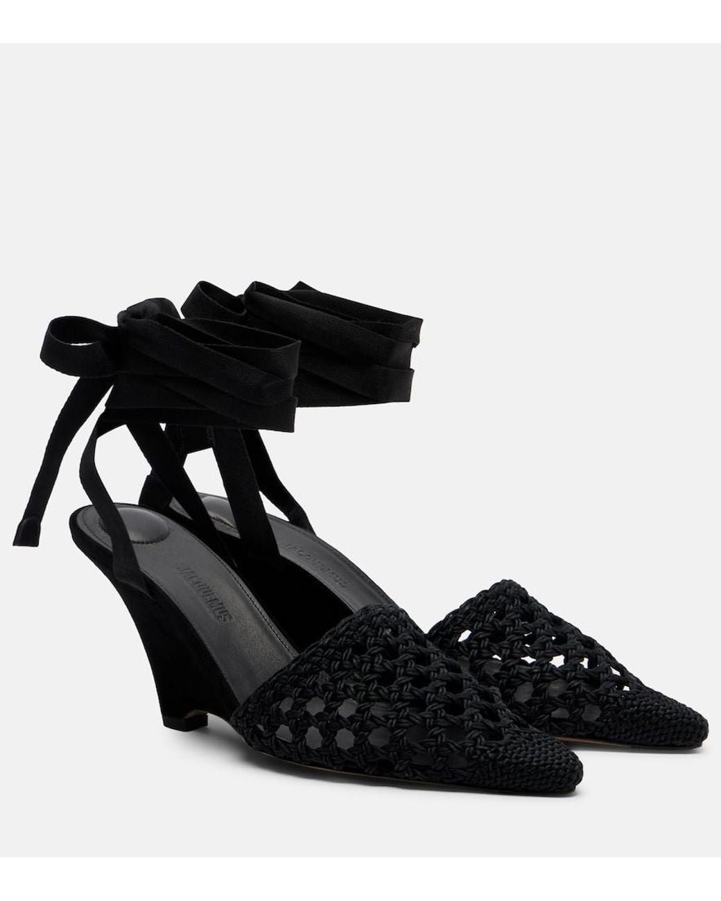 Jacquemus Black Woven Raffia-Effect Wedges