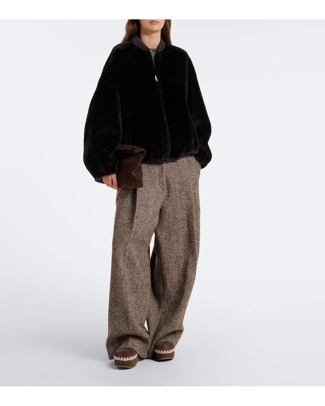 Mou Brown Shearling-Lined Suede Clogs
