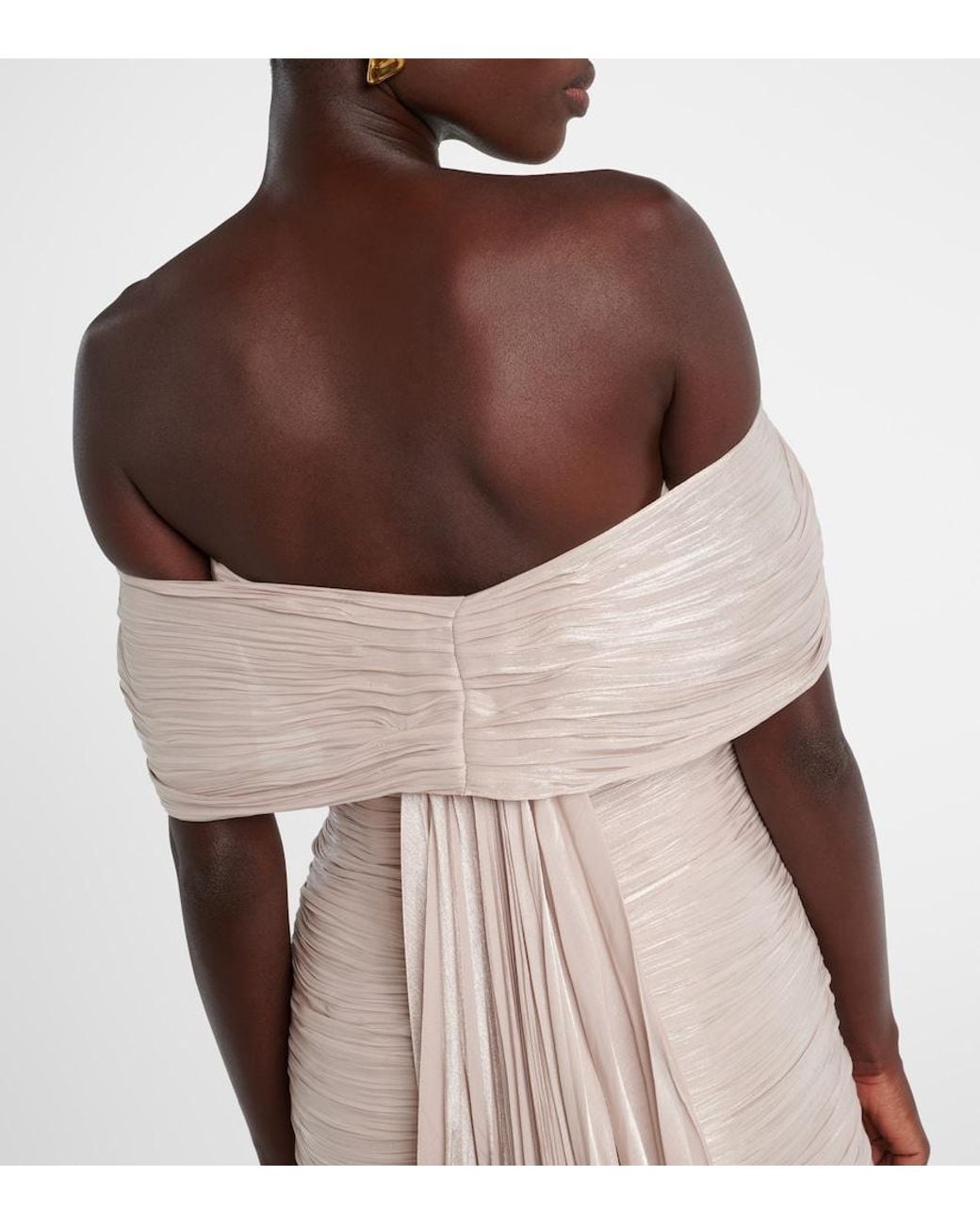Marmar Halim White Off-Shoulder Pleated Bustier Gown