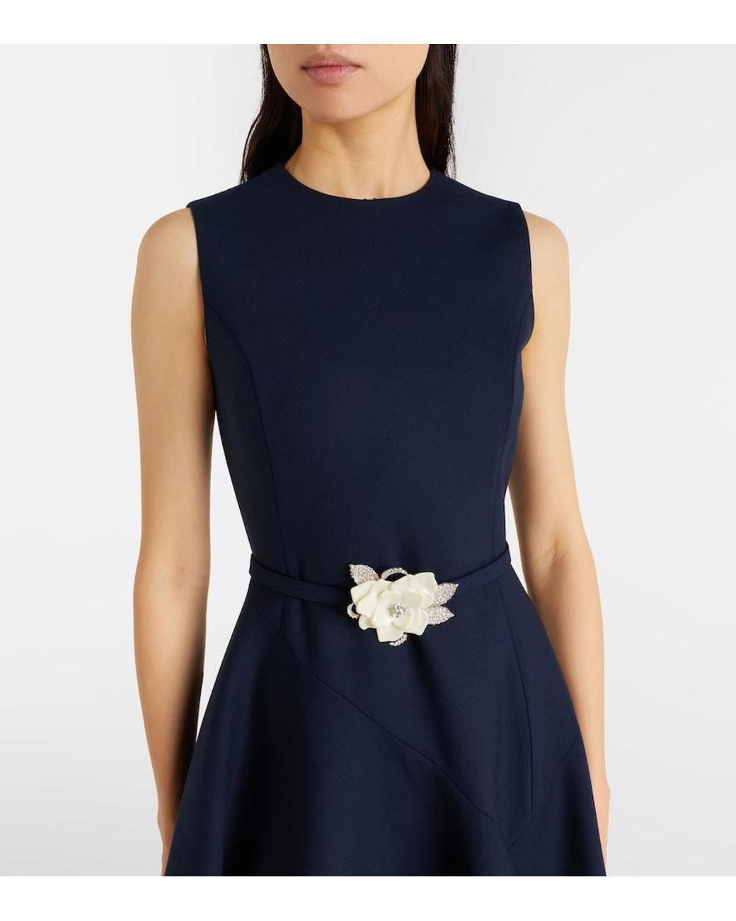 Oscar de la Renta Blue Belted Wool-Blend Midi Dress