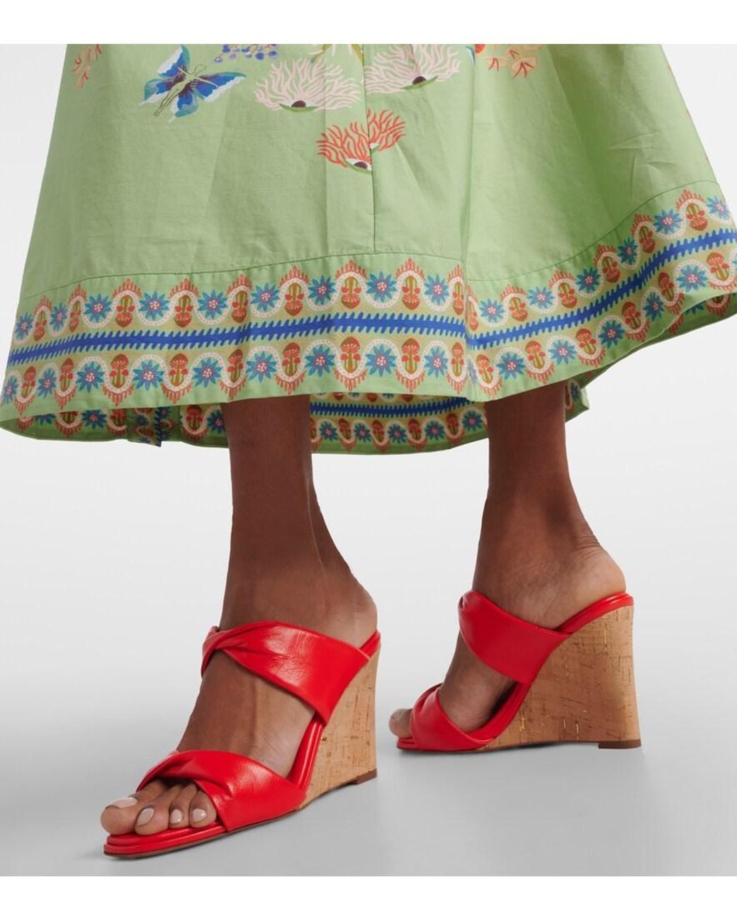 Aquazzura Red Twist Leather Wedge Sandals