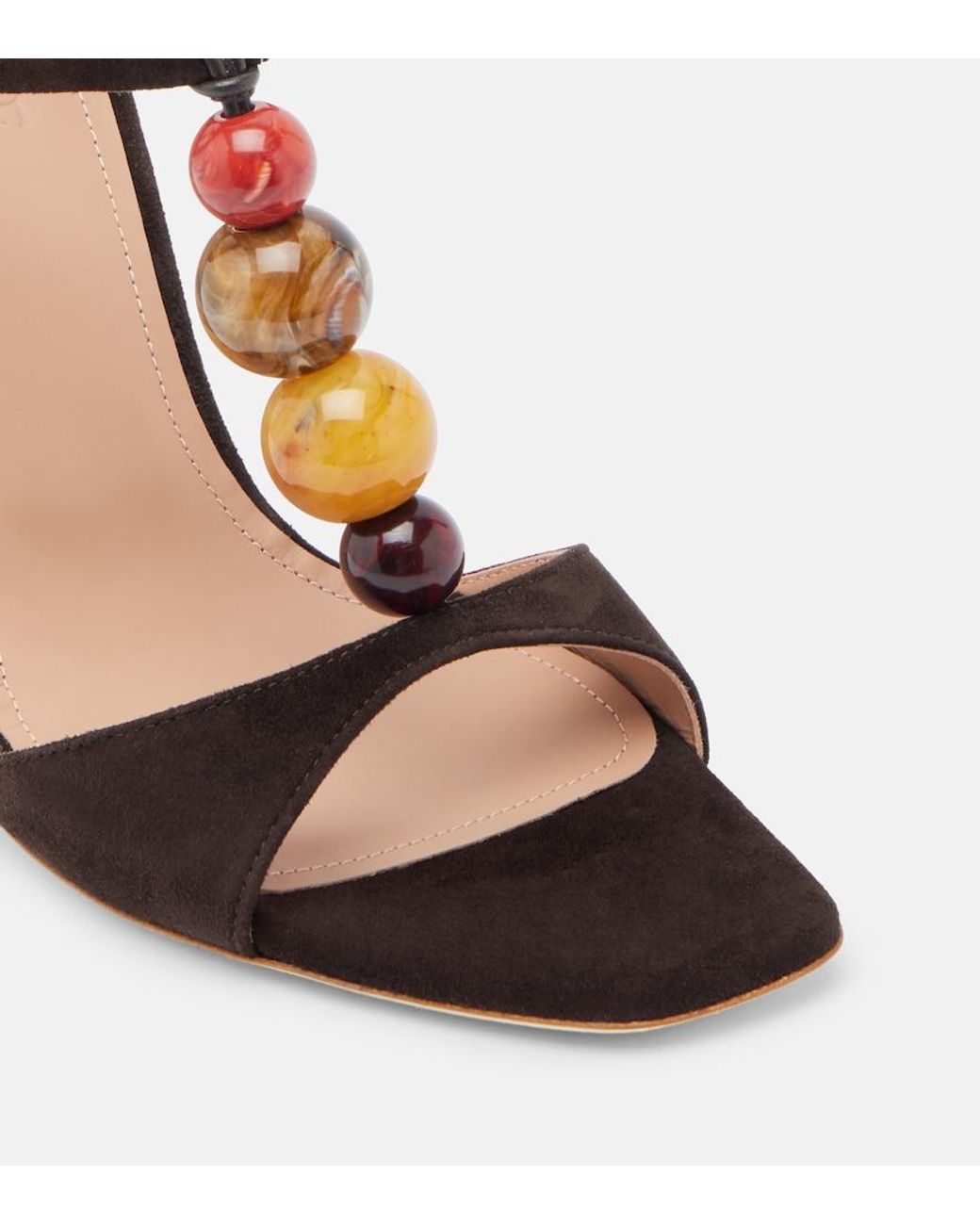 Malone Souliers Brown Lena Beaded Suede Sandals