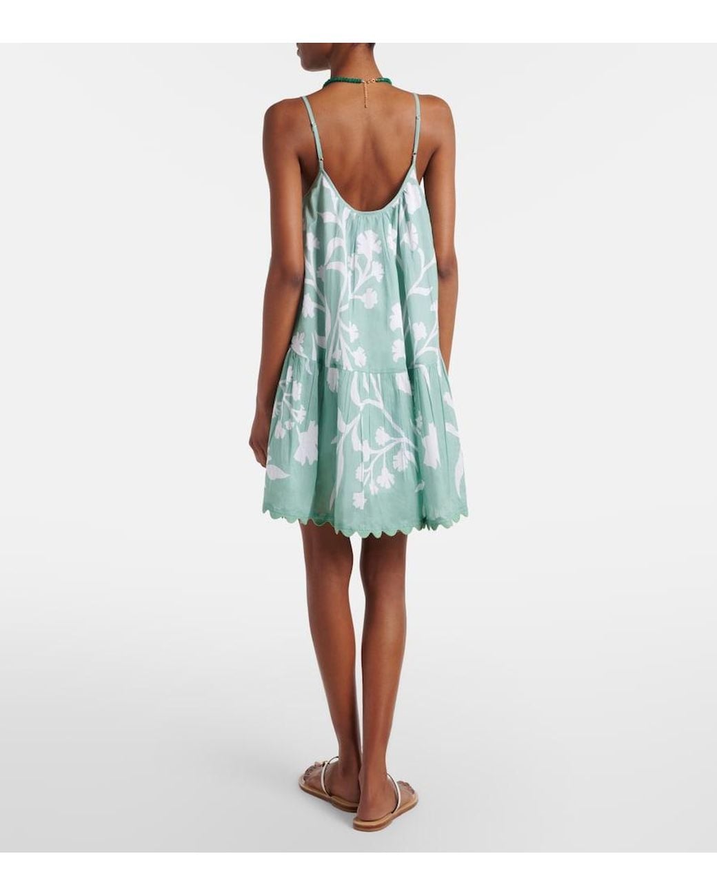Juliet Dunn Blue Floral Scalloped Cotton Minidress