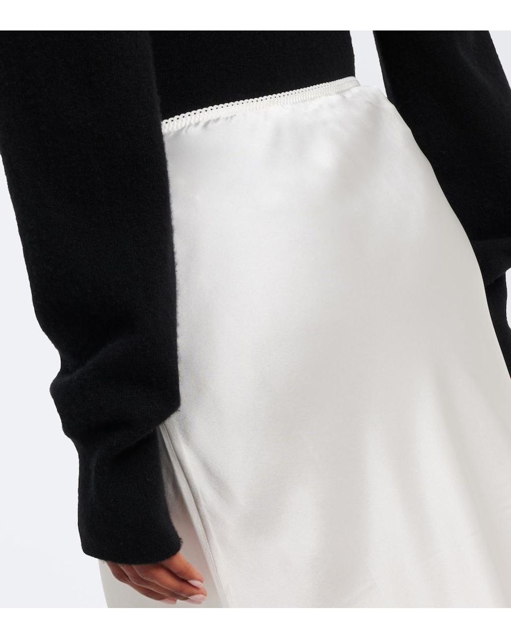 Doen White Elowette Lace-Trimmed Silk Satin Midi Skirt