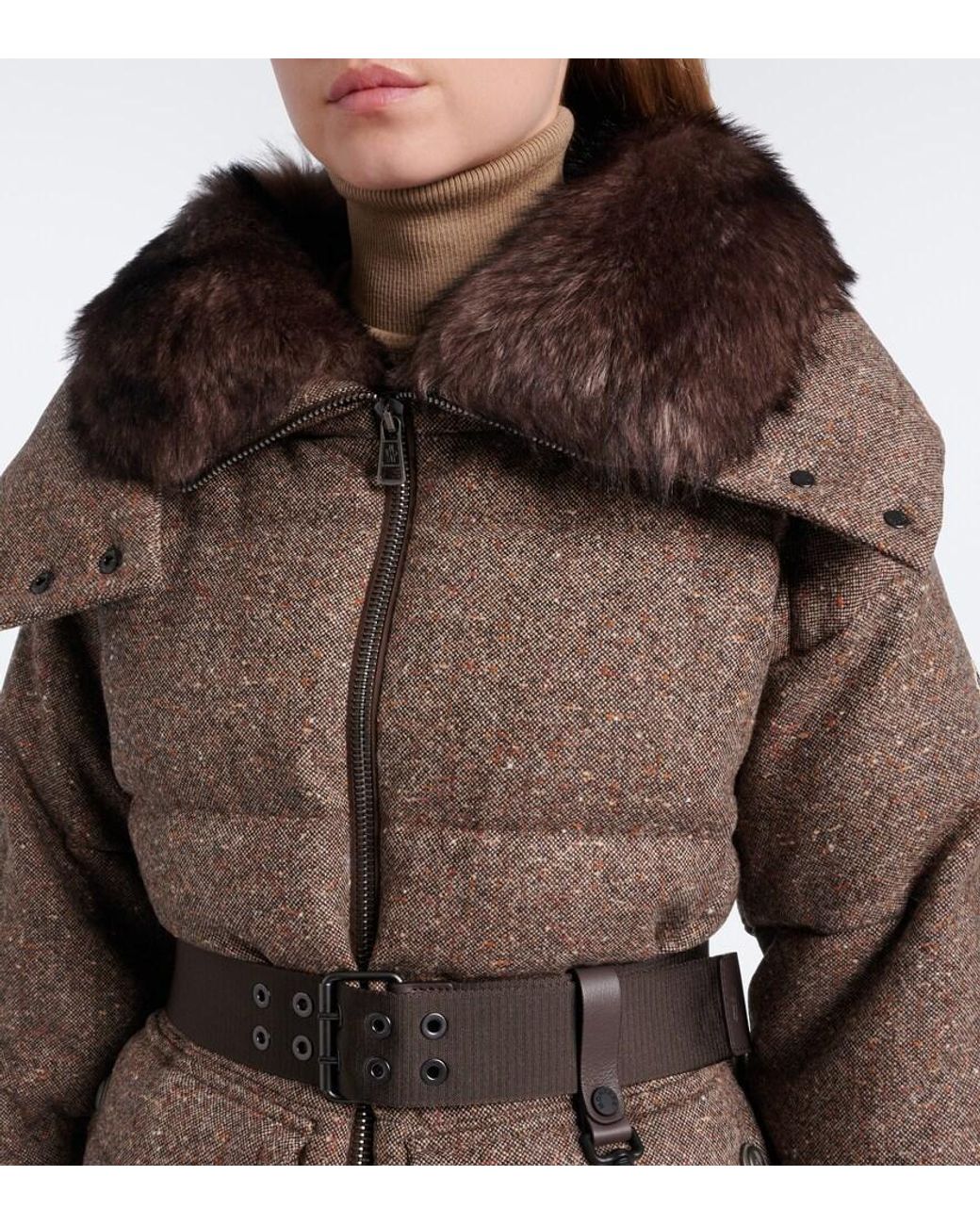 Moncler Brown Gelise Hooded Virgin Wool Down Jacket