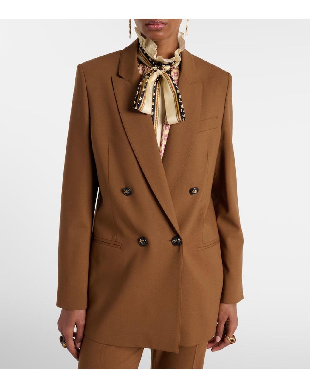 Etro Brown Double-Breasted Wool-Blend Blazer
