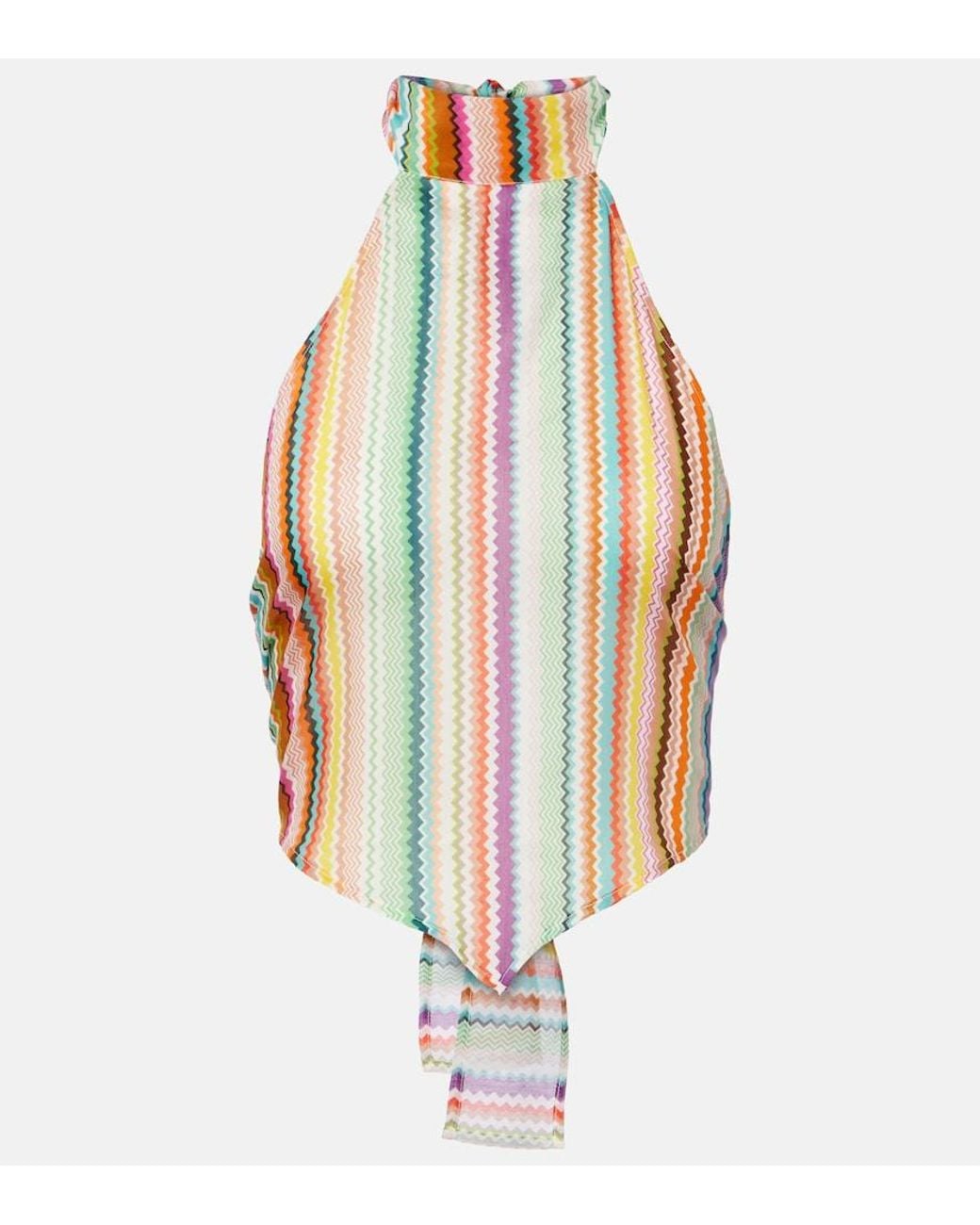 Missoni Multicolor Striped Halterneck Cotton And Silk Top
