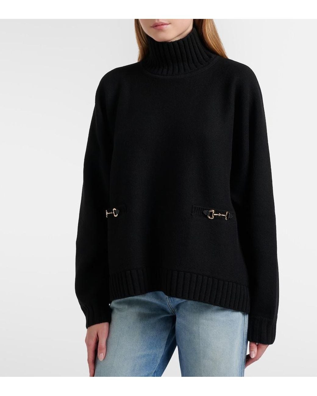 Gucci Black Horsebit Wool-Blend Turtleneck Sweater
