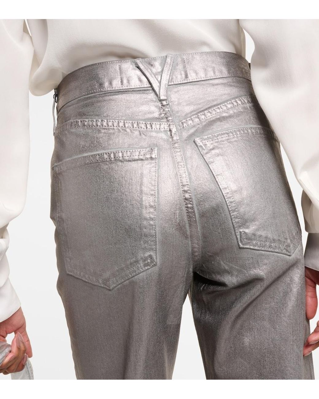 Veronica Beard Gray Daniela Metallic High-Rise Straight Jeans