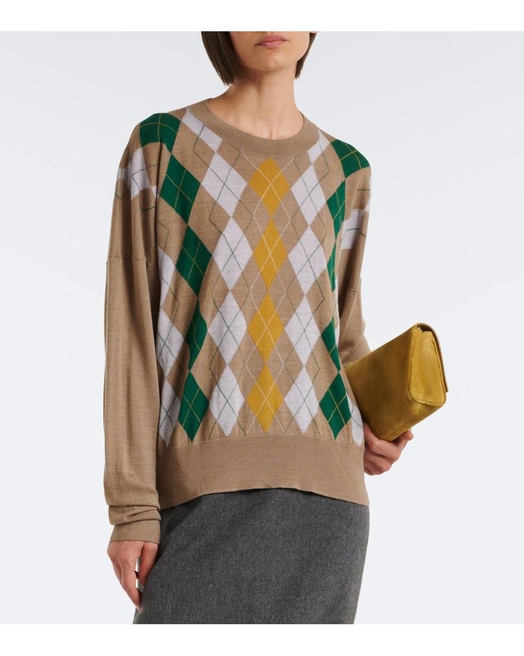 Khaite Green Tammy Wool And Silk Argyle Sweater