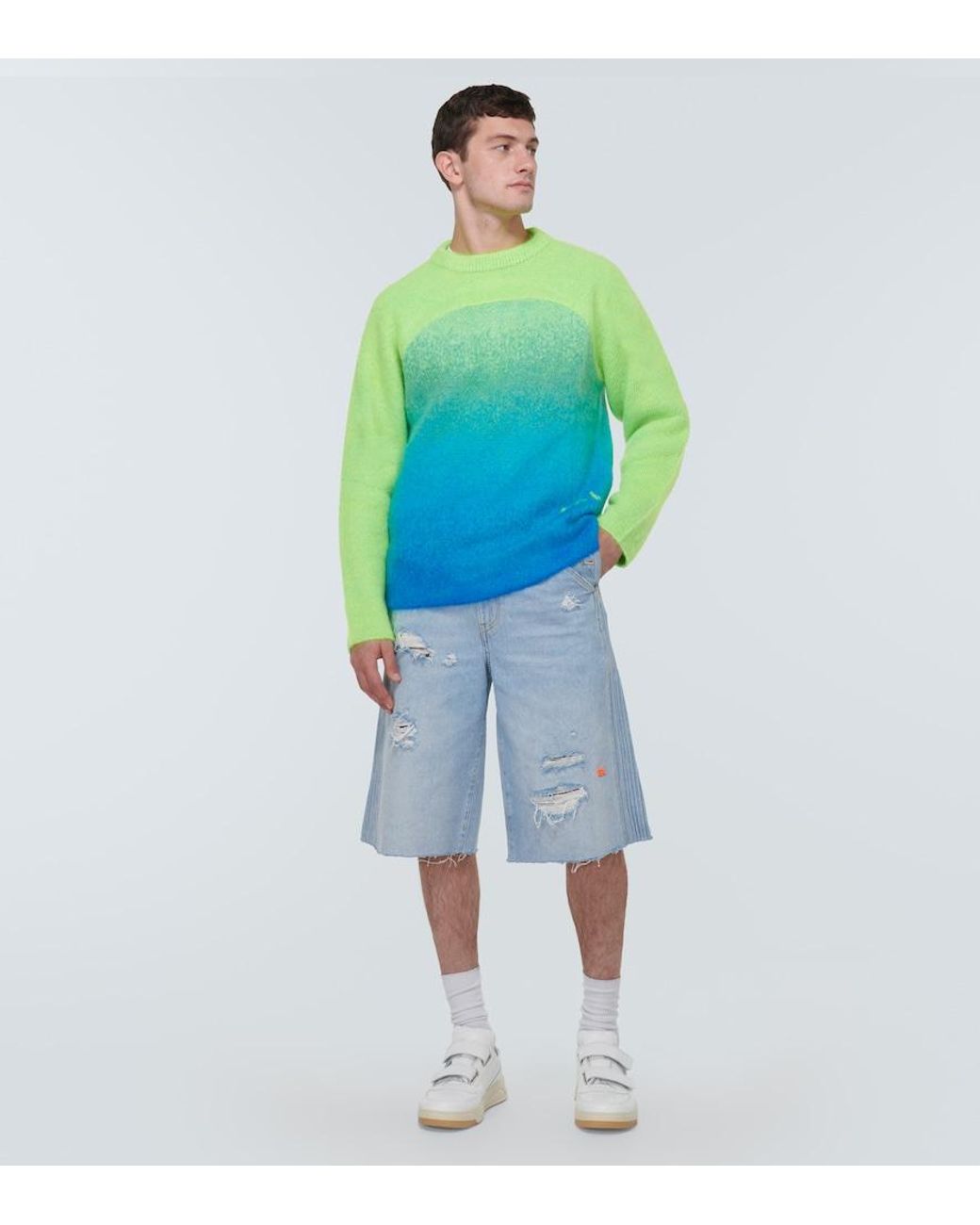 ERL Blue Knitted Mohair-Blend Sweater for men