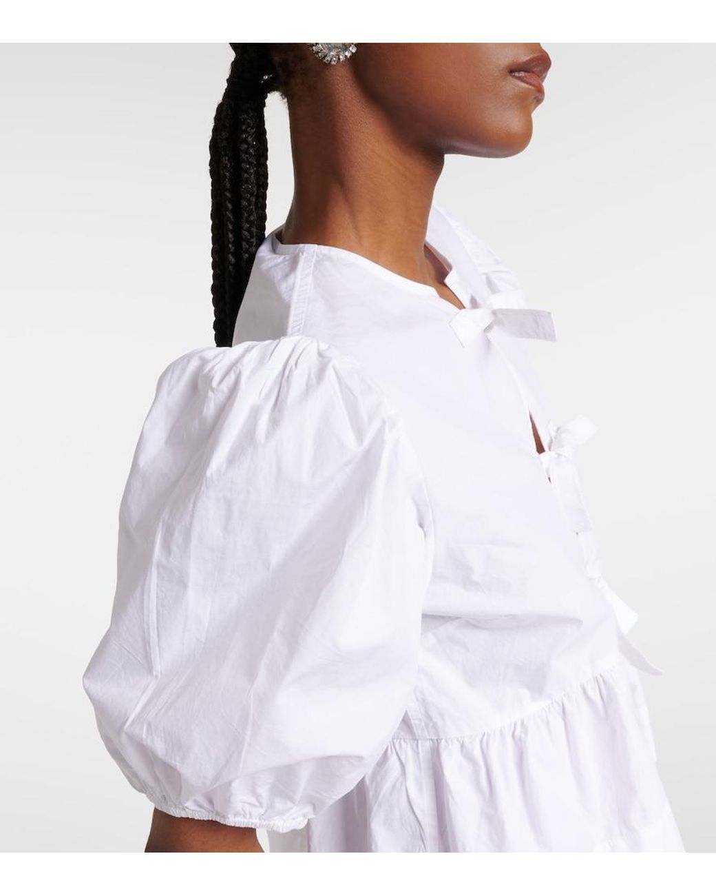 Ganni White Bow-Detail Cotton Poplin Blouse