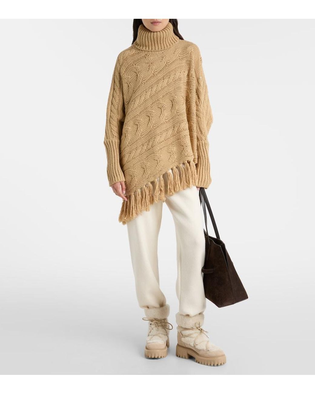 Goldbergh Natural Asymmetric Turtleneck Wool-Blend Sweater