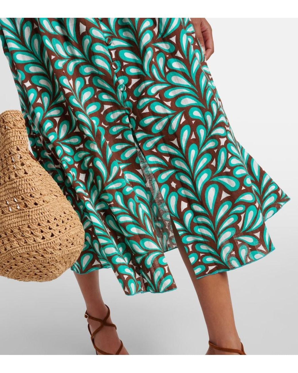 Diane von Furstenberg Erica Printed Cotton Midi Dress in Green