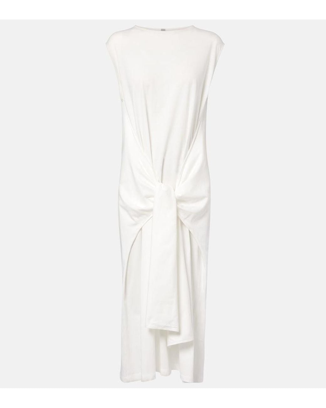 Totême White Gathered Cotton Jersey Midi Dress