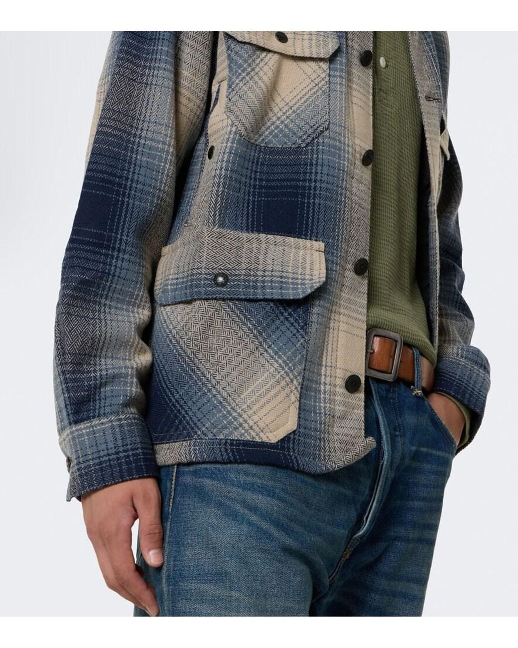 RRL Blue Plaid Wool Twill Shirt for men