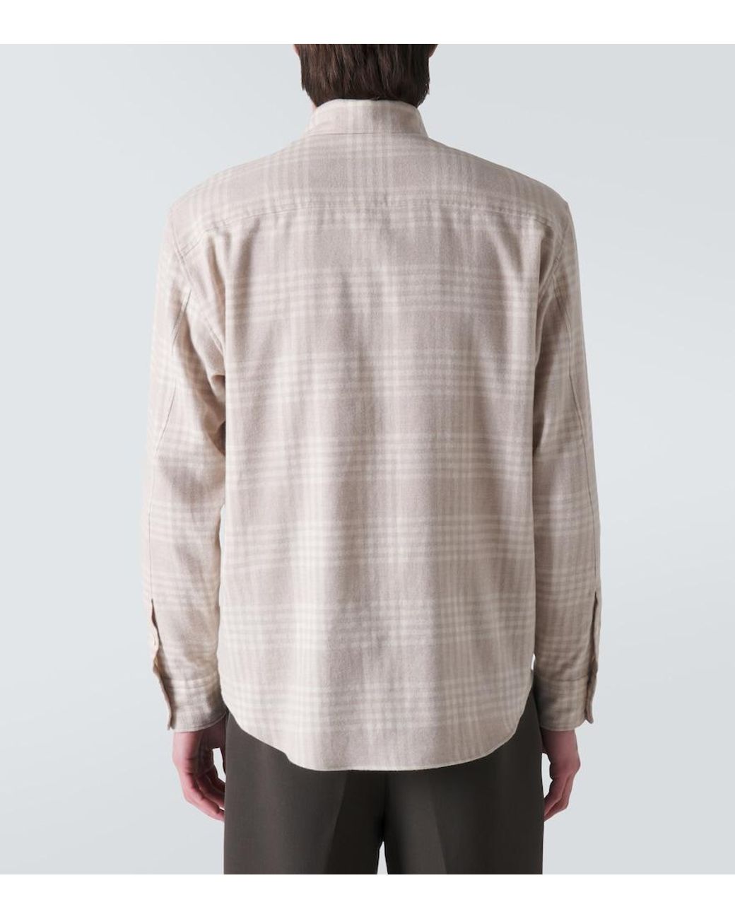 Zegna White Checked Cotton Flannel Shirt for men