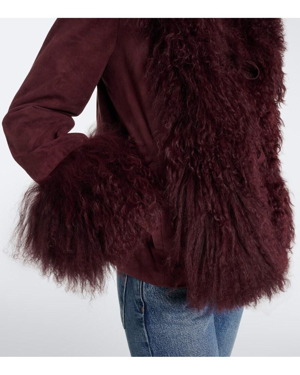 Rixo Purple Sammy Shearling-Trimmed Suede Jacket