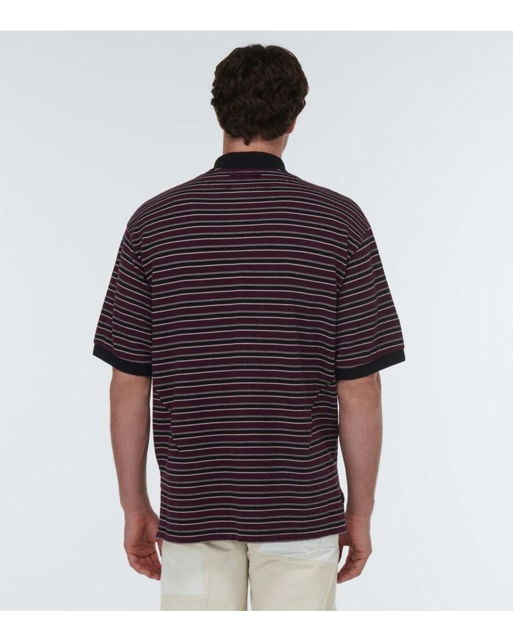 Undercover Red Striped Cotton Polo Shirt for men