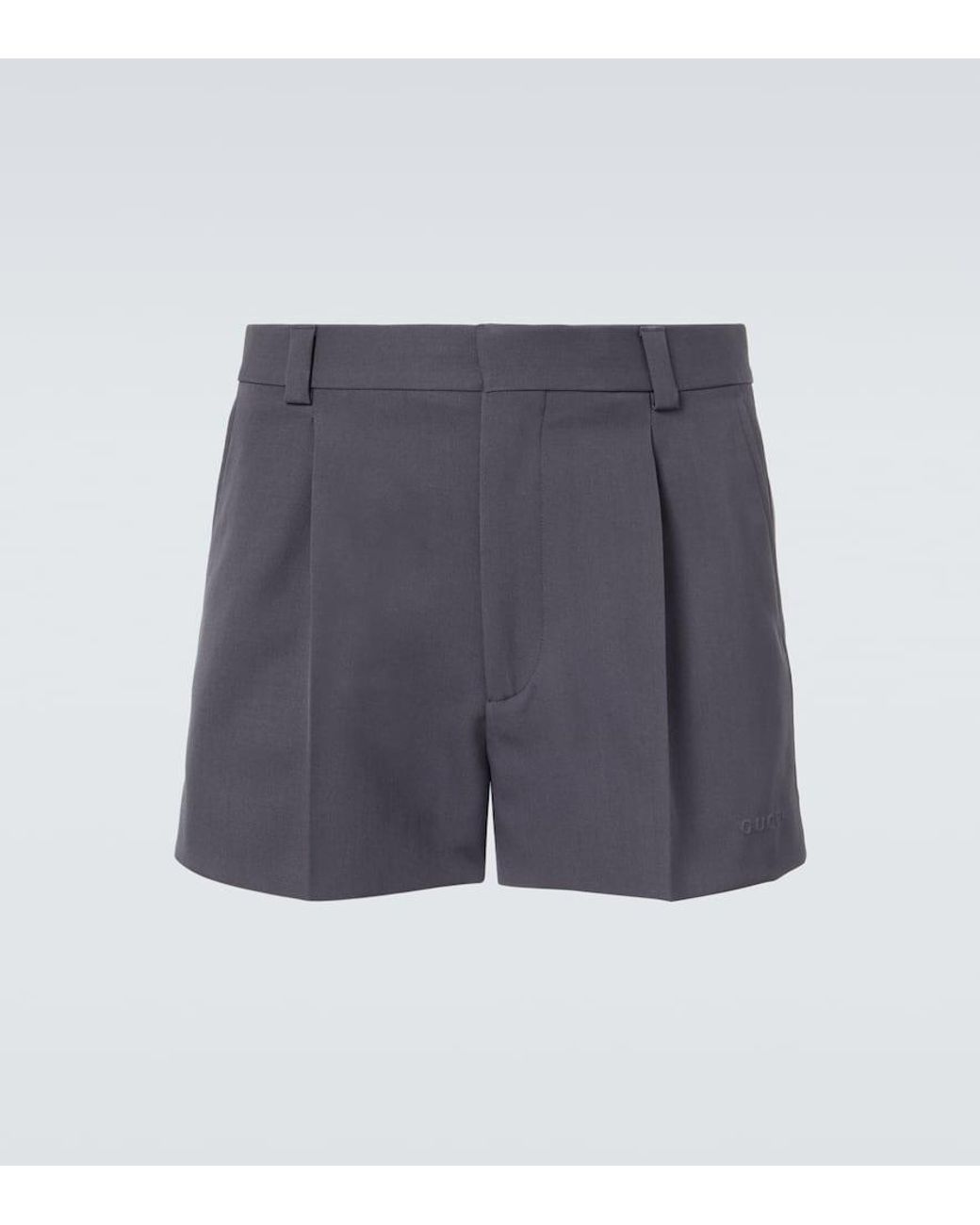 Gucci Logo Pleated Wool Shorts in Blue for Men | Lyst