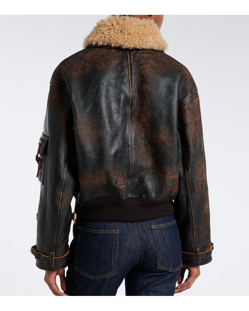 Ralph Lauren Black Lianne Shearling-Trimmed Leather Jacket