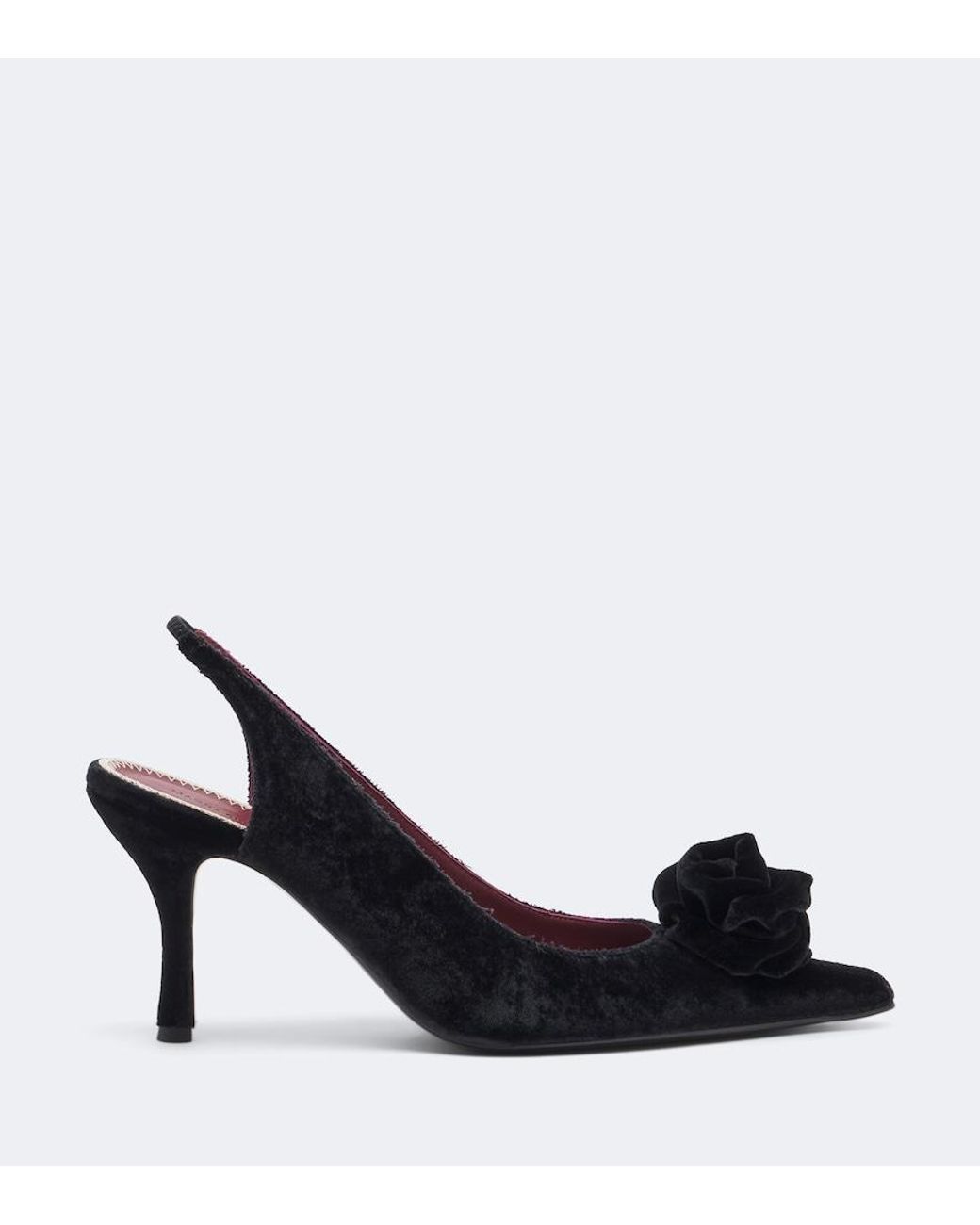 Magda Butrym Black Floral-Applique Velvet Slingback Pumps