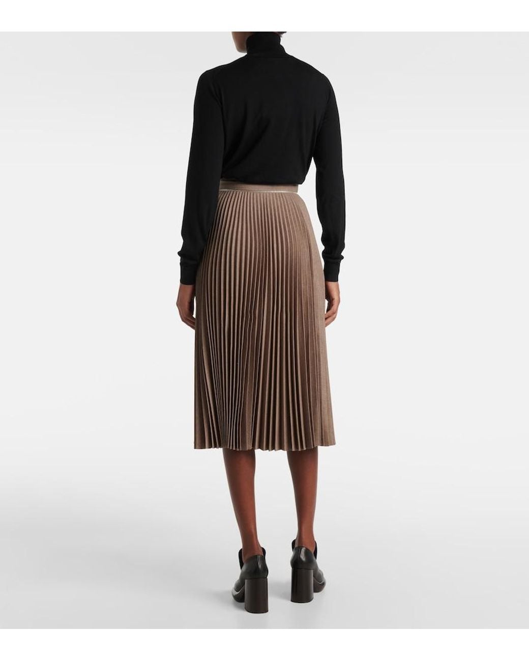 Burberry Brown Pleated Wool Midi Skirt