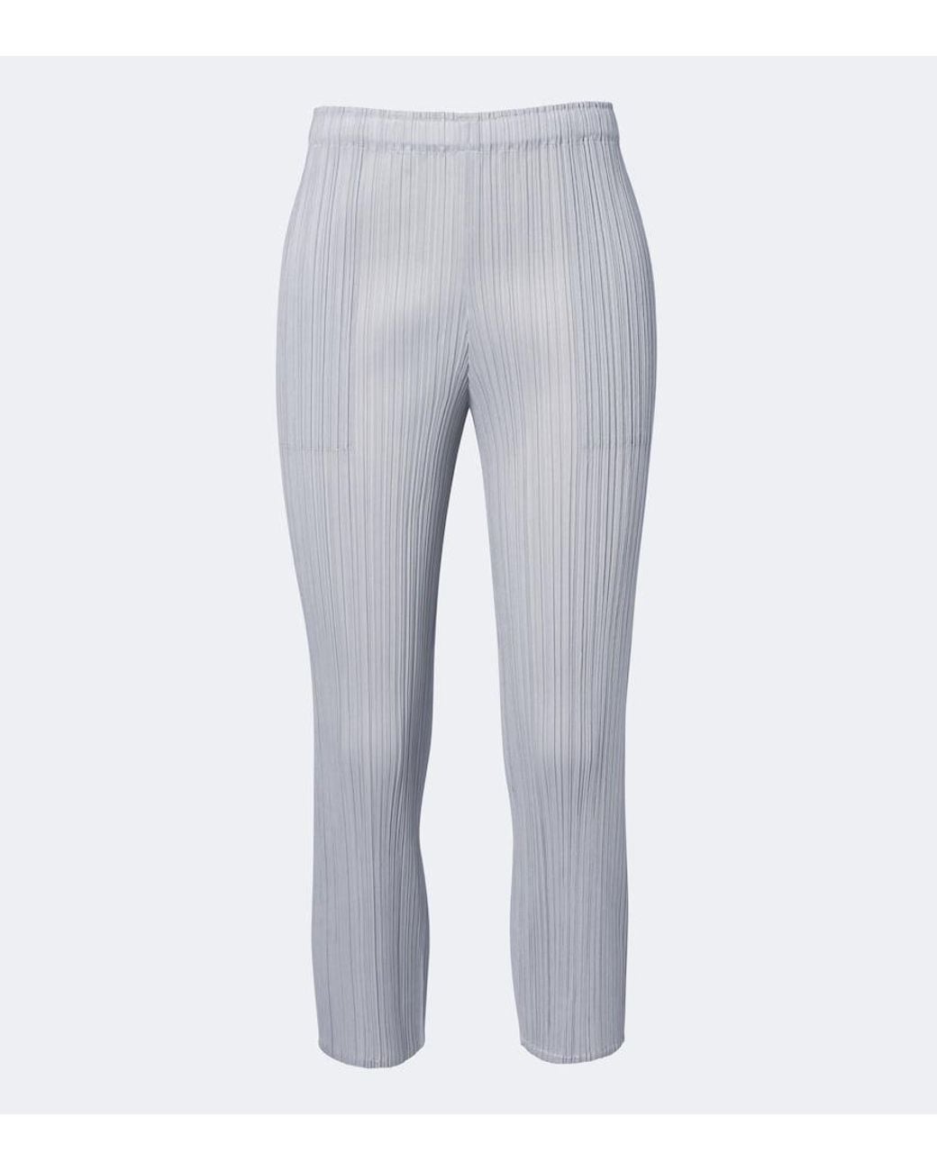 Pleats Please Issey Miyake Gray Basics Cropped Pleated Slim Pants