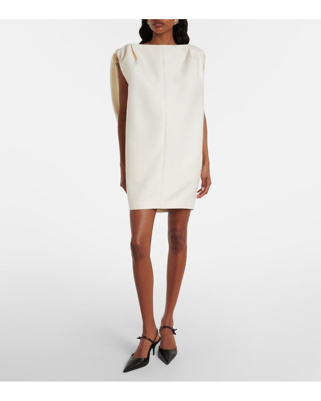 Balenciaga White Draped Wool And Silk Minidress