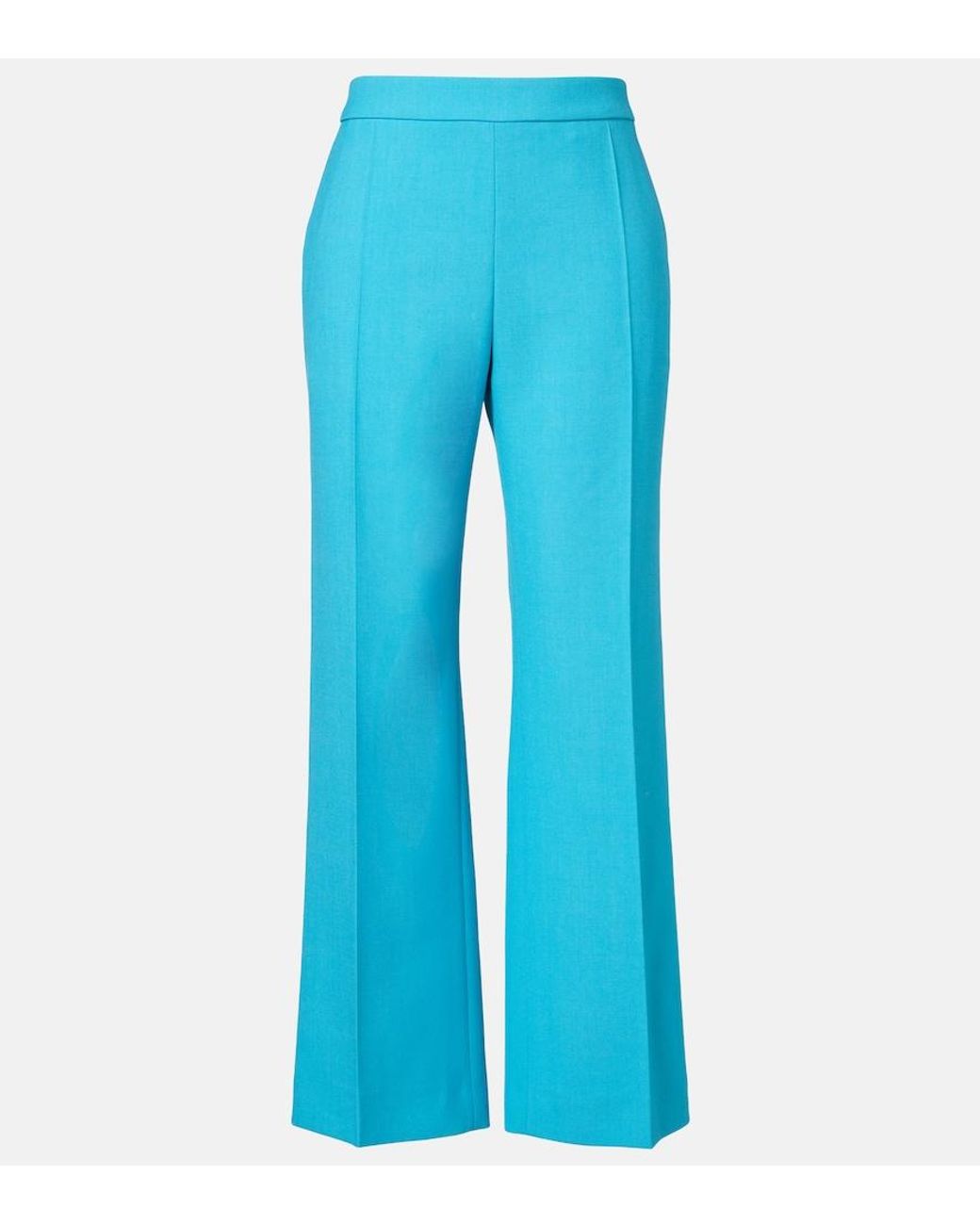Chloé Blue Cropped Virgin Wool Crepe Straight Pants