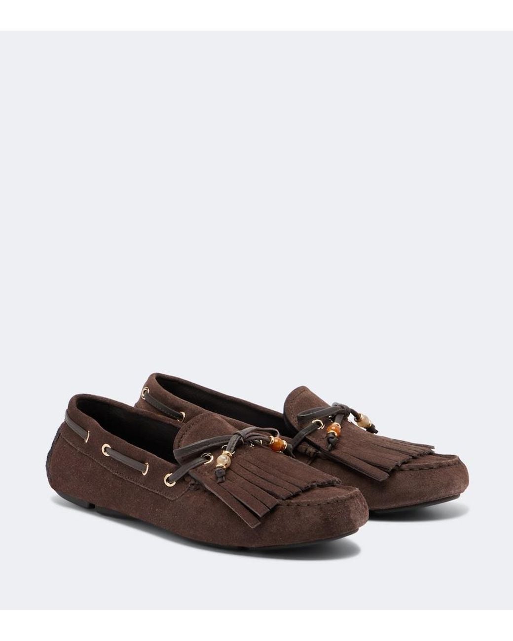 Jimmy Choo Brown Manon Fringed Suede Boat Shoes